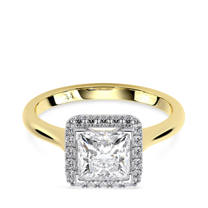 แหวนหมั้นเพชรทรงปรินเซสคัทเพาะเลี้ยงในห้องปฏิบัติการ ประดับด้วยเพชรแบบฮาโล น้ำหนักรวม 1.72 กะรัต ทอง 14 กะรัต ชุบโรเดียม รับรองโดย IGI ของขวัญแต่งงานสุดหรู - Product Image 1