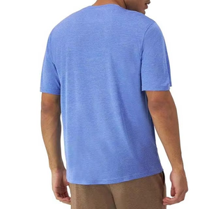 T-shirt pour homme bleu à micro-rayures, tissu fin tricoté, respirant, léger, décontracté, été, toucher doux, style moderne minimaliste - Product Image 3
