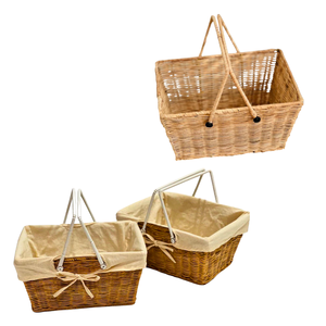 Panier de rangement en rotin tressé avec poignées et sac intérieur en coton pour chambre et salon - Product Image 1