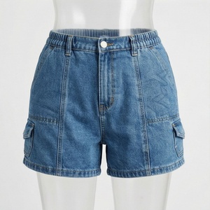Premium 100 Cotton High Waist Denim Cargo Women Shorts Side Pockets <b>Belt</b> Loop Waistband <b>Plus</b> <b>Size</b> Casual Breathable Fit - Product Image 1