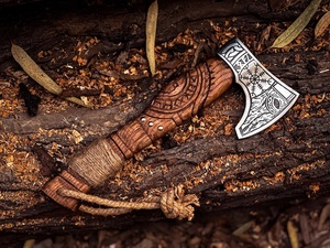Hand Forged Bearded Handmade <b>Viking</b> Style Tomahawks Carved Wooden Handle Stainless Steel Blade Industrial Grade Outdoor OEM - Product Image 6