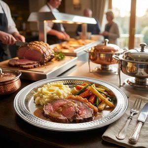 Ins Style 36cm Satin Base SS304 <b>Large</b> Carvery <b>Plate</b> with Bright Rim & Hammered Band for Home Decor - Product Image 2