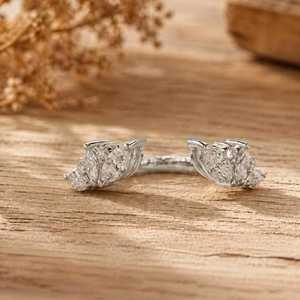 Marquise And Round Cut Lab Grown Diamond Classic Color E Clarity VVS 10K 14K 18K Solid Gold Diamond Engagement Ring For Women - Product Image 1