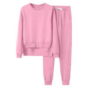 Conjunto Deportivo de Algodón Rosa para Mujer, con Capucha, Manga Larga, Color Sólido, Informal, para Invierno, Corte Regular, Cintura Elástica, Pantalones Largos, Forro Polar - Product Image 1