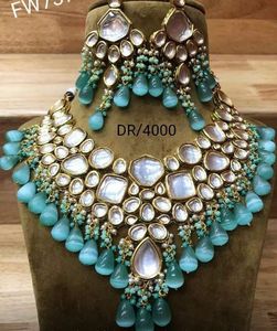 Conjunto de Collar y Pendientes Kundan Chapados en Oro Vintage, Joyería de Boda para Mujer, Engaste de Bisel con Forma de Gota de Agua - Product Image 3