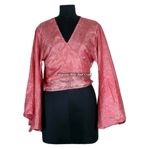 Nueva Colección de Verano 2026, Top Corto de Seda con Lazos, Blusa de Manga Campana para Mujer, Ideal para Fiestas en la Playa - Product Image 4