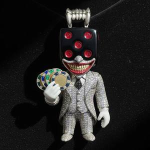 Pendentif pour homme en argent 925, design unique, motif tête de dés de casino, serti de moissanite, bijoux fins, pendentifs et breloques - Product Image 1