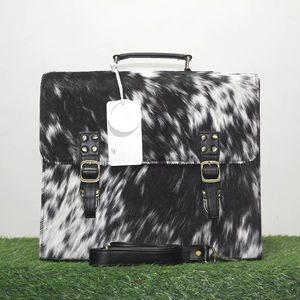 Bolso para Portátil de Cuero Genuino Hecho a Mano con Pelo de Vaca, Maletín de Negocios Vintage de Cuero Portátil, Bolso de Mano LPBH-0018 - Product Image 1