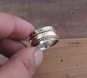 Wholesale 925 Sterling <b>Silver</b> <b>Ring</b> Copper Doted <b>Spinner</b> <b>Ring</b> for Women Handmade Solid <b>Silver</b> Statement Band Jewelry Manufacturer - Product Image 1