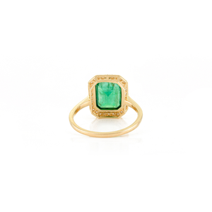 Anillo de Halo de Alta Gama con Diseño Clásico Octogonal, Esmeralda y Diamantes de Corte Redondo, Oro Amarillo Puro de 14K, Joyería de Boda - Product Image 6