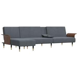 Sofá Cama Moderno en Forma de L, Plegable, de Terciopelo Gris Oscuro, Diseño Contemporáneo - Product Image 4