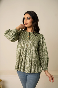 Haut boutonné en coton imprimé à la main style bohème pour femmes |   Tunique à manches longues de style ethnique décontracté pour les acheteurs en gros, qualité d'exportation - Product Image 6