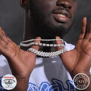 Hip Hop <b>Necklace</b> Combo Fine Jewelry Pendants & Charms 925 Silver Moissanite Streetwear Jewelry Set - Product Image 1