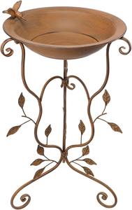 Bain d'oiseaux rustique en métal Colibri, finition Or antique, avec piédestal en forme de branche d'arbre et accents de feuilles, bassin décoratif et base de jardin à motifs sculptés - Product Image 5