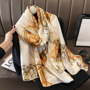 OEM High Quality Breathable Satin <b>Silk</b> Square Shawl for Women Stretchy Scarf Multi-Functional Casual for Autumn - Product Image 4