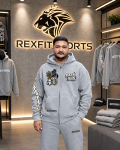 เสื้อฮู้ดซิปแบบมีลายกราฟิกสีเทาแบบกำหนดเอง REXFITSPORTS 2026 ผ้าฝ้ายผสมโพลีเอสเตอร์ ผ้าฟลีซ สตรีทแวร์ เสื้อสเวตเชิร์ตซิปเต็มตัว แบรนด์ส่วนตัว - Product Image 6