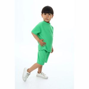 Ensemble d'été pour enfants garçons et filles 2026 Nouvelle collection américaine simple en coton ample, ensemble deux pièces short et t-shirt à manches courtes pour bébés et enfants - Product Image 2