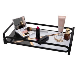 Rectangular <b>Mirrored</b> Storage <b>Tray</b> With Black Metal Frame Minimalist Design For Living Room Use - Product Image 6