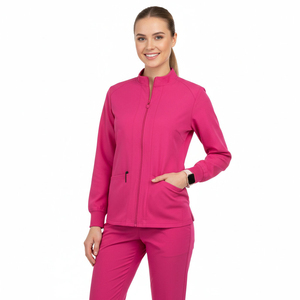 Blouse médicale personnalisée pour femme, veste d'infirmière zippée sur le devant, manteau de réchauffement à manches longues, tenue de travail hospitalière avec poches plaquées - Product Image 1
