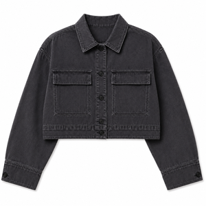 Women's Cream <b>Cropped</b> <b>Denim</b> <b>Jacket</b> Vintage Washed Embroidered Waterproof Breathable Cotton Button Front Casual Winter Summer - Product Image 4