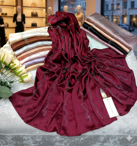 Ensemble de hijabs en lin/polyester crêpé de qualité supérieure - Collection de 12 pièces - Respirant, élégant, ornements floraux en strass, franges - Product Image 1