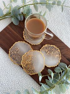 Thermoset <b>Resin</b> Caster Modern Round Wood Coaster Set With Marble Base Non Slip Mats & Pads 6 Mm Thickness Decor Coasters - Product Image 6