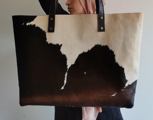 Bolso de mano de piel de vaca auténtica, bolso de hombro a la moda para mujer, parte superior abierta, gran capacidad, uso diario, 43x33x12,5 cm - Product Image 2