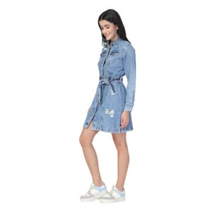 Vestido de Mezclilla de Manga Larga para Mujer, Ropa Casual de Moda, Suministro Directo de Fábrica al por Mayor - Product Image 2
