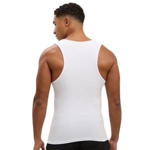 Débardeur côtelé blanc pour homme, sans manches, coupe athlétique, pour la gym, le fitness et le sport - Product Image 2