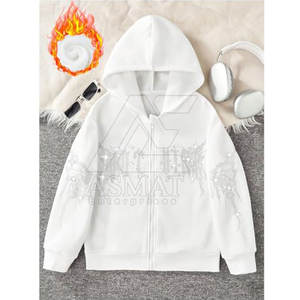 Sudadera con capucha y cremallera con pedrería brillante para mujer, adornada con cristales, color blanco glamuroso. - Product Image 4