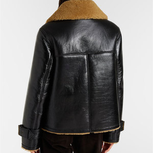 Women's Genuine Leather Bomber Jacket With Fur Collar <b>Zipper</b> Closure Full Sleeve Winter Coat Thick Windproof Shearling Lining - Product Image 2