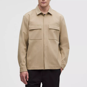 Veste en toile beige pour homme, coupe classique, col rabattu, poches avant, couleur unie, manches longues, vente en gros - Product Image 1