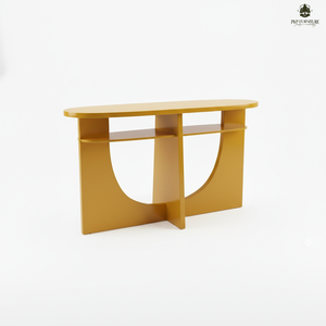 Modern <b>Yellow</b> Console <b>Table</b> Side <b>Table</b> <b>Coffee</b> <b>Table</b> Durable Rubber Wood MDF Oak Veneer for Living Room Home Furniture - Product Image 1