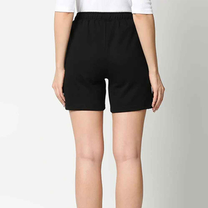Shorts de punto de algodón negros para mujer, cintura media, con cordón, bolsillos casuales, transpirables, corte regular, estilo streetwear lavado a la piedra - Product Image 3