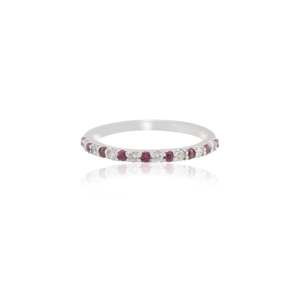 18K White Gold Ruby <b>Diamond</b> Eternity Wedding Band Natural Stone Solitaire <b>Ring</b> - Product Image 3