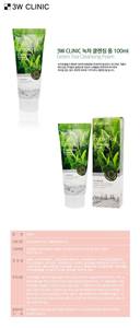 Nettoyant Moussant au Thé Vert 3W CLINIC 100ml – Cosmétiques Coréens en Gros – Nettoyage Profond des Pores, Apaisant et Rafraîchissant – K-Beauty - Product Image 2