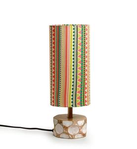 Contemporary Wooden Table Lamp with Multicolored Fabric Cylindrical Shade for Bedroom <b>Decorative</b> <b>Lighting</b> - Product Image 3