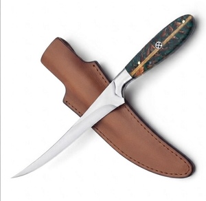 Fillet <b>Knife</b> <b>Boning</b> <b>Knife</b> Fish Filleting Kitchen <b>Knife</b> Straight Green Resin <b>Handle</b> Sheath Industrial Grade Wholesale Bulk B2B - Product Image 1