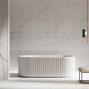 Bañera independiente de lujo con acabado de seda satinada blanca <span class=keywords><strong>ostra</strong></span> moderna, bañera de 1,5 m con escurridor, diseño acrílico ovalado para hoteles - Product Image 1