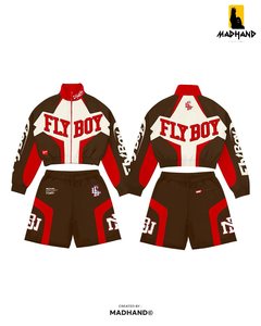 Custom Fly Boy Racing <b>Tracksuit</b> Set | Cropped Windbreaker Jacket & Shorts Two Piece | OEM Streetwear Patchwork Manufacturer - Product Image 2