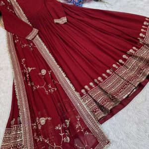 Salwar Kameez Royal Export Premium en Faux Georgette Lourd, avec Broderie Zari et Paillettes Effet Fleurissant, et Dupatta à Bordure en Dentelle de Créateur - Product Image 6