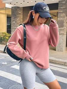 เสื้อสเวตเชิ้ตคอกลมสีชมพูขนาดใหญ่พิเศษสำหรับผู้หญิง ผ้าฝ้ายฟลีซ ทรงหลวม ไหล่ตก แขนยาว สไตล์ลำลอง สตรีทแวร์ - Product Image 3