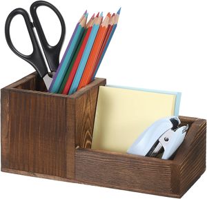 <b>Vintage</b> Wood Business Card Holder Stand for Desk with Pen Pencil Cup 2 Slots Business Card Display Holder Organizer <b>Box</b> - Product Image 1