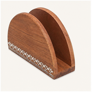 Porte-serviettes en bois massif fait main avec incrustation florale, support décoratif pour serviettes de table pour la maison, l'hôtel et la restauration - Product Image 1