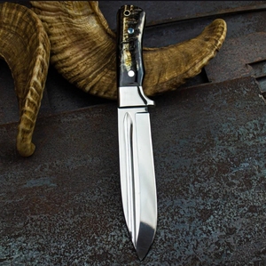Couteau de chasse LEGACY BLADES de qualité supérieure en acier à haute teneur en carbone, lame fixe à pointe tombante, avec manche en corne et étui en cuir - Product Image 6