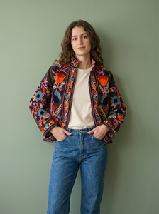 <b>Womens</b> Breathable Woven Embroidered Suzani <b>Jacket</b> with Colorful Floral Designs Ethnic Boho Outerwear - Product Image 2