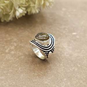 SHYAM JEWELRS Brass Natural Labradorite Bezel <b>Set</b> Handcrafted Vintage Bohemian Triple Rope Border Statement <b>Ring</b> Unisex - Product Image 4