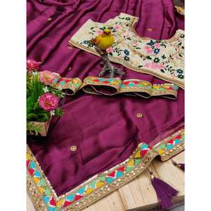 Saree fantaisie pour femme avec fil à broder séquentiel et chemisier et chemise élégants Dori - Product Image 3