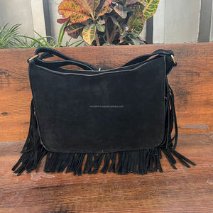 Hot Selling Suede Leather Bohemian Hobo Style Bag with Fringes Hair on Cowhide Crossbody Purse for Women's Western Hippie Bags - Product Image 5