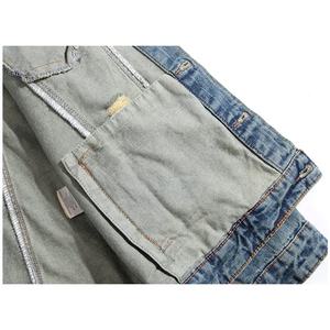 Veste en jean déchirée tendance pour homme 2024, coupe slim, bleu délavé, style vintage, streetwear décontracté, vente en gros de vestes en jean - Product Image 5